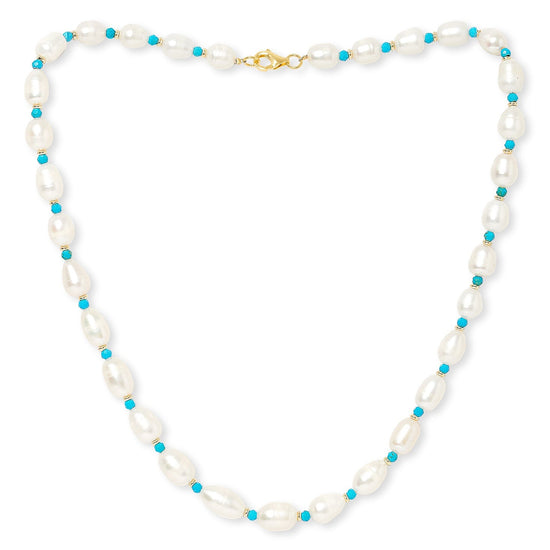 Nova oval baroque cultured freshwater pearl necklace with turquoise & gold beads