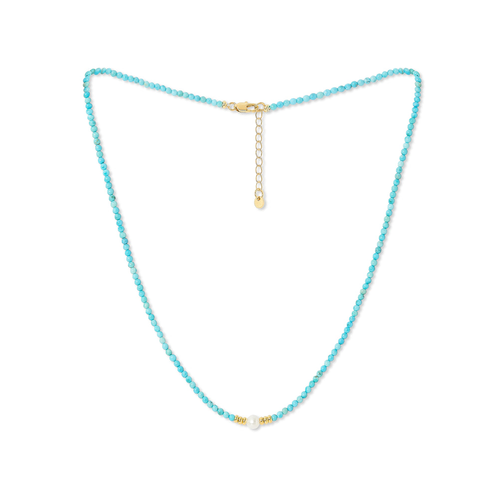 Nova fine dyed turquoise necklace with central cultured freshwater pearl