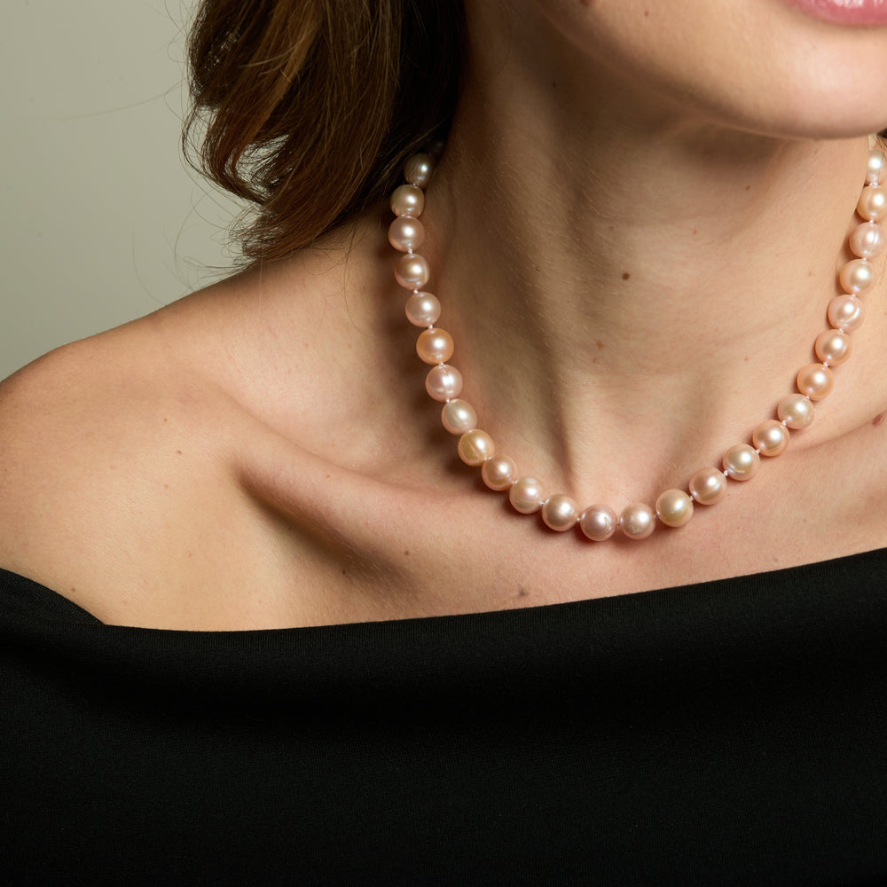 
                  
                    Gratia 10mm almost round pink baroque cultured freshwater pearl necklace
                  
                