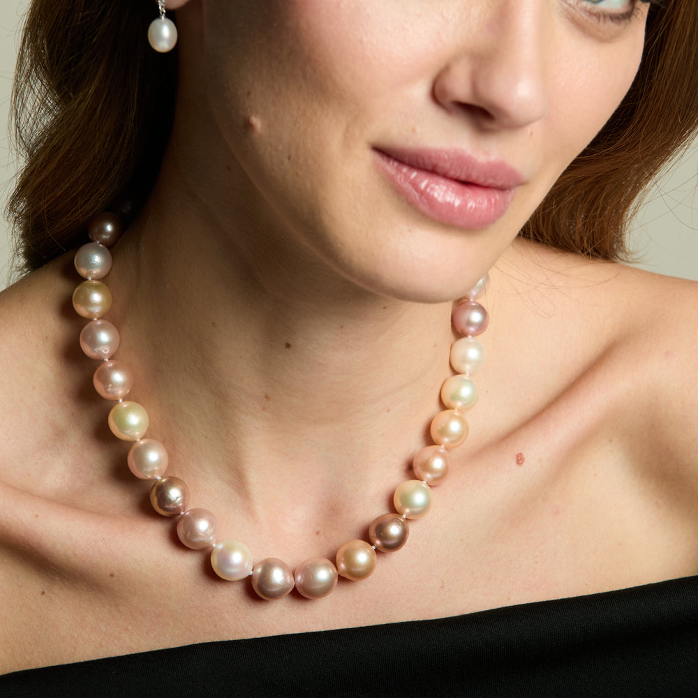 
                  
                    Gratia 11-13mm pinks & white cultured freshwater pearl necklace with silver spring clasp
                  
                