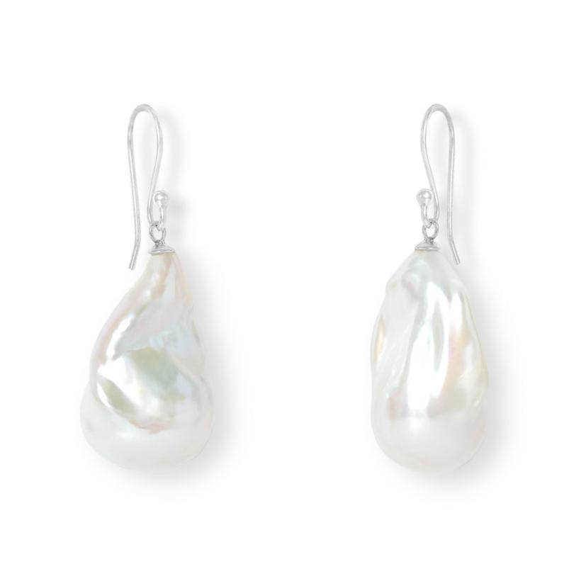 Decus large baroque cultured freshwater pearl drop earrings on silver