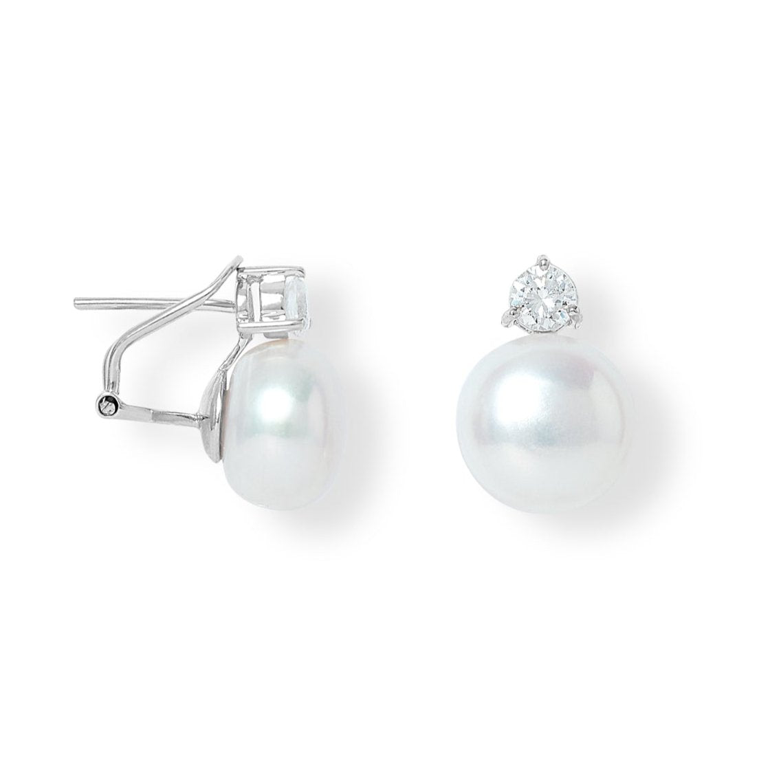 Stella cultured freshwater pearl & cubic zirconia stud earrings set in 14kt white gold