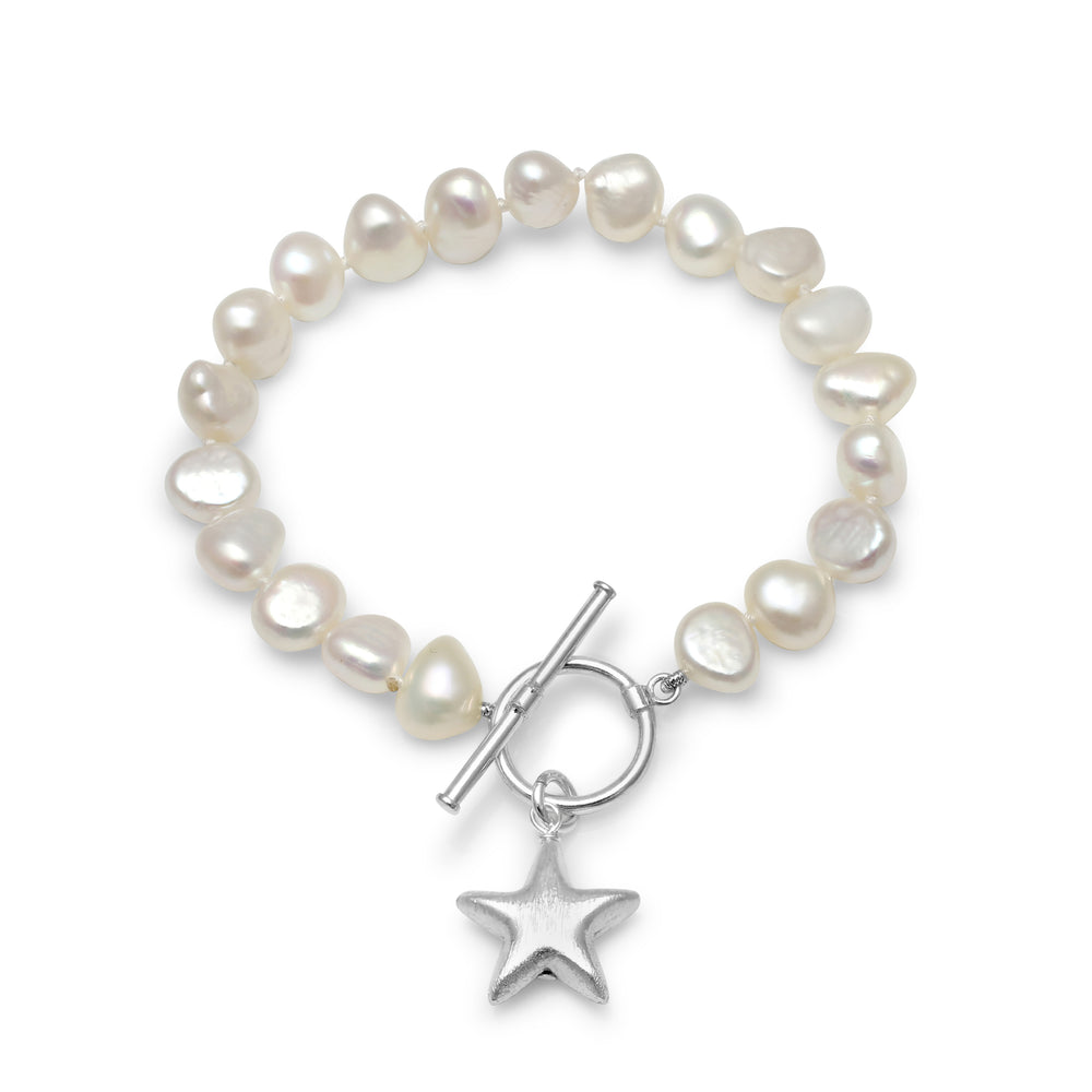 Stella cultured freshwater irregular pearl bracelet with a sterling silver star charm