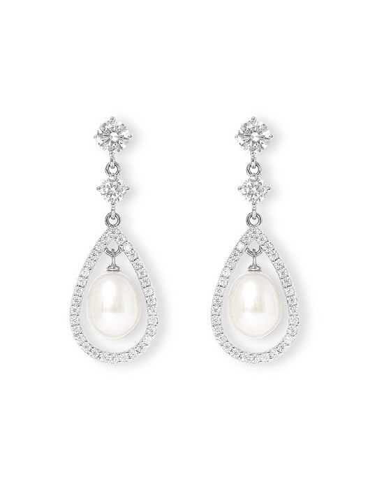 Stella cultured freshwater pearl drops in pave halo setting