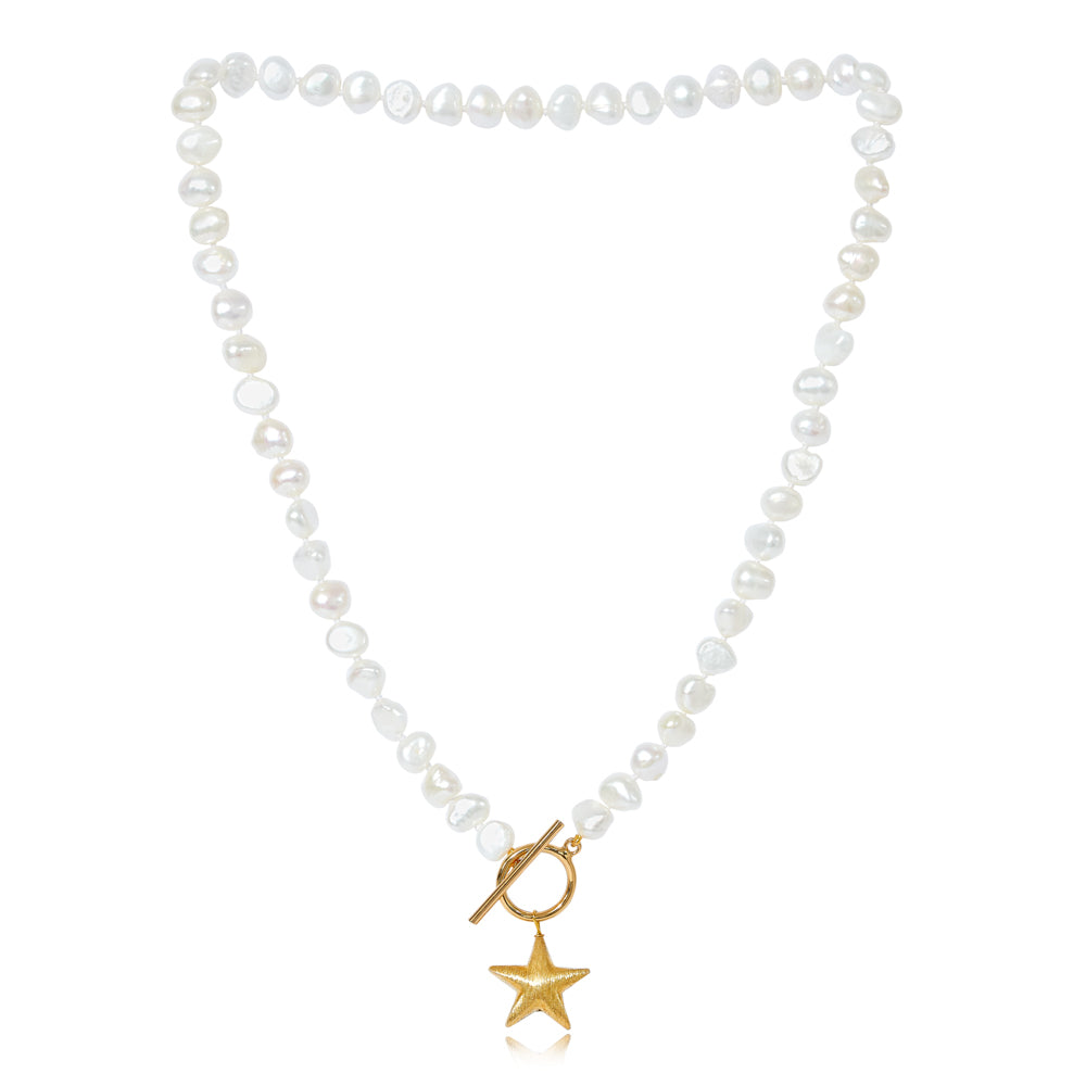 Stella cultured freshwater irregular pearl necklace with a gold-plated star charm