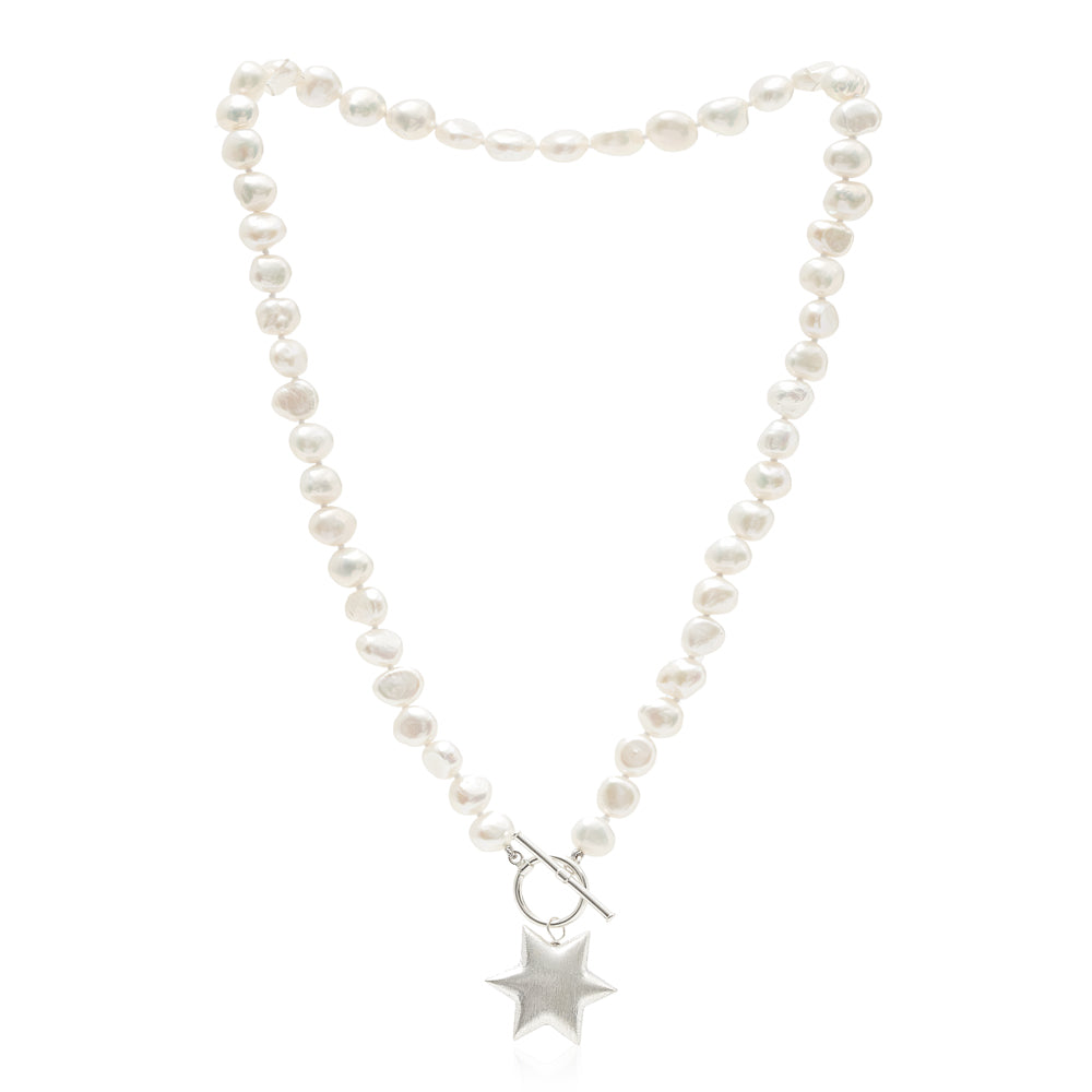 Stella cultured freshwater irregular pearl necklace with a sterling silver star charm