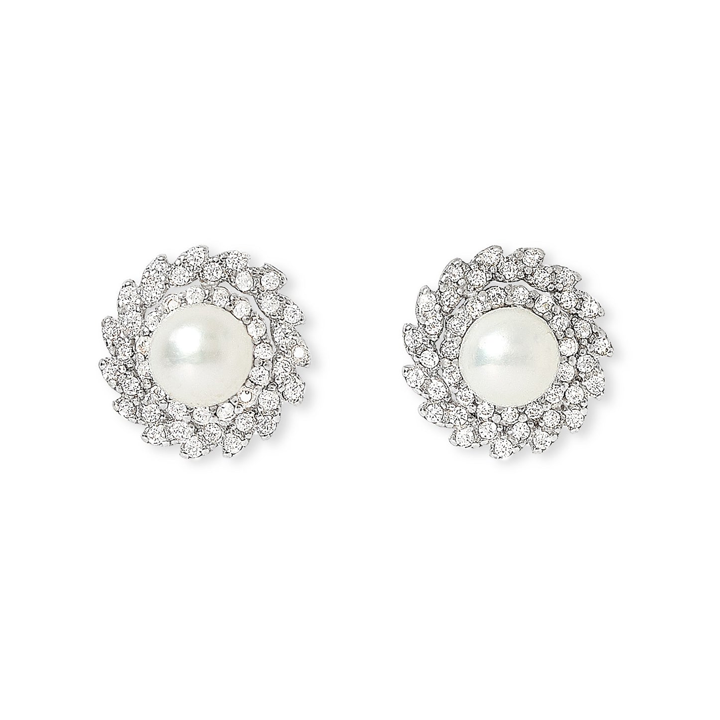 Stella cultured freshwater pearl stud earrings with pave surround