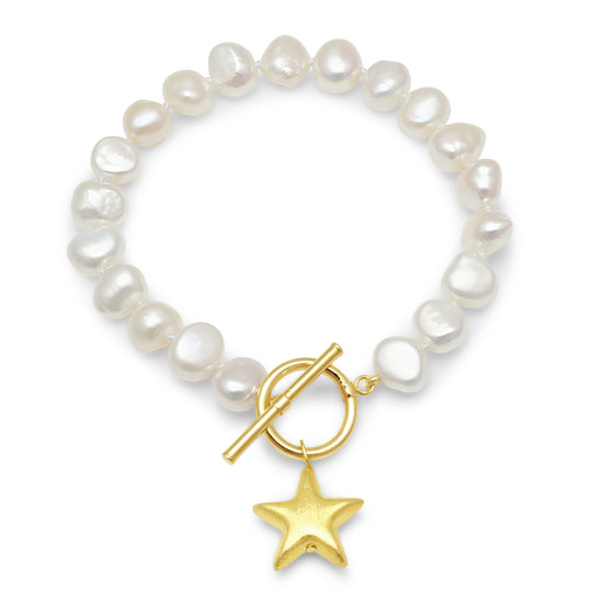 Stella cultured freshwater irregular pearl bracelet with a gold-plated star charm