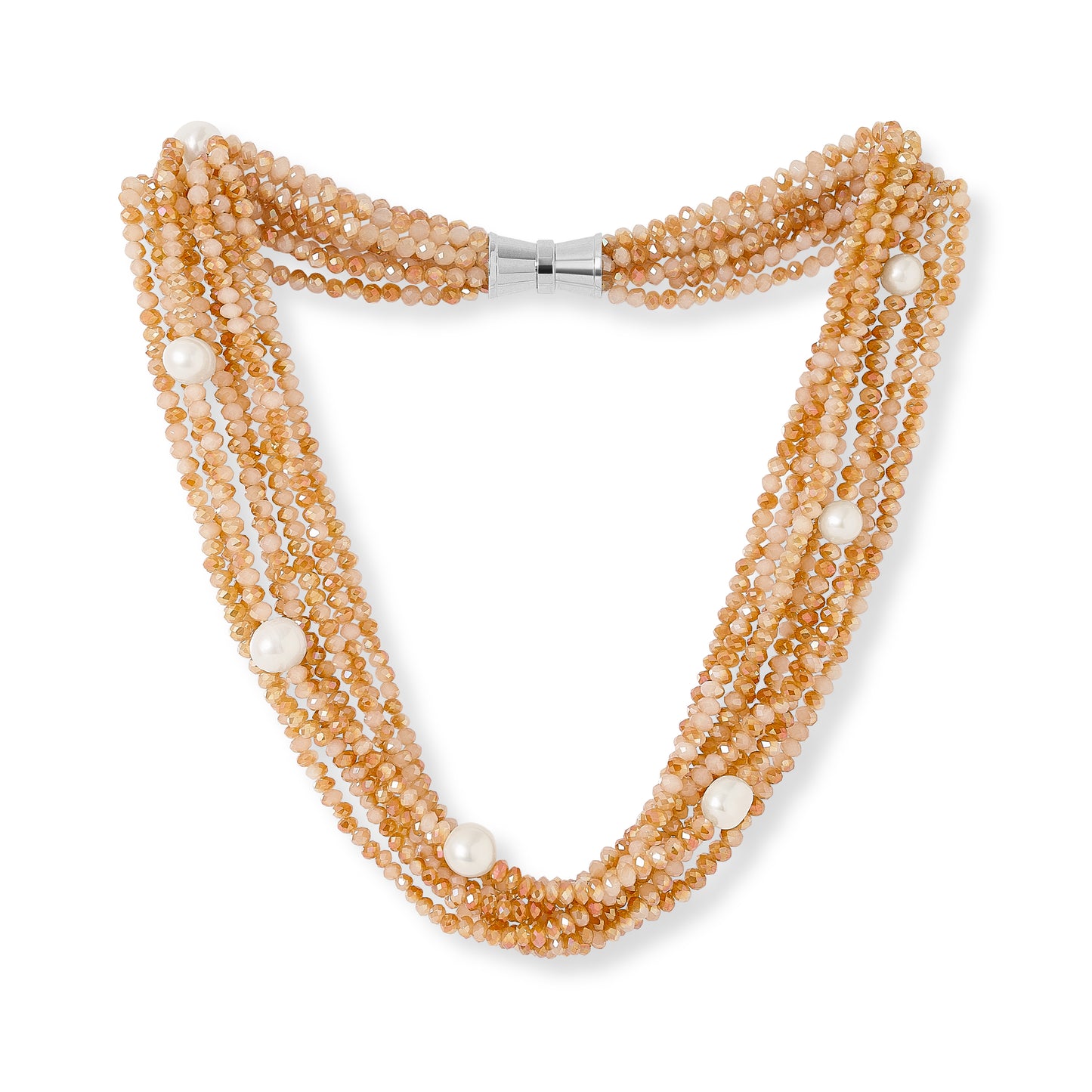 Stella multi-strand orange crystal necklace with cultured freshwater pearls
