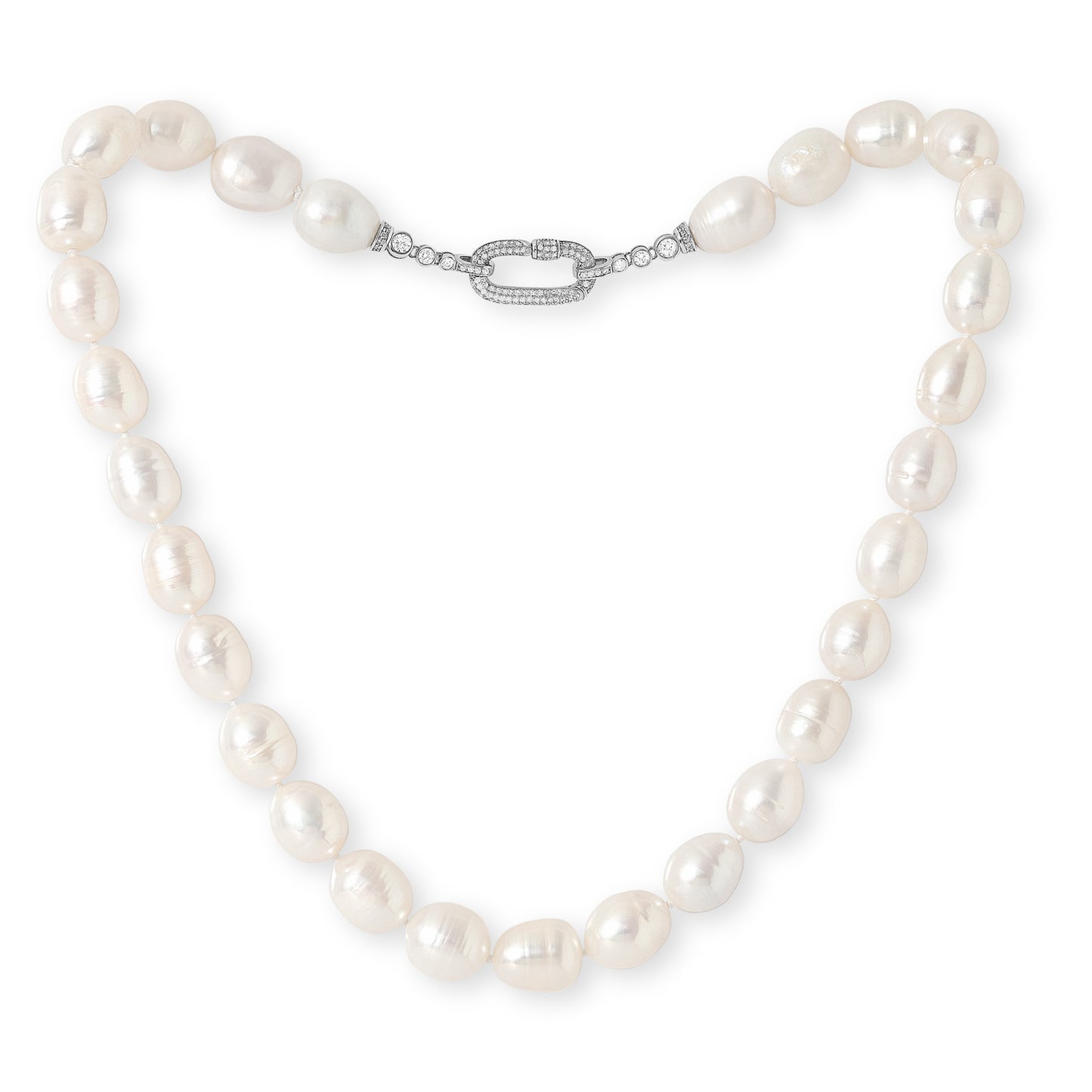 Stella oval cultured freshwater pearl necklace with pave oval clasp set in sterling silver