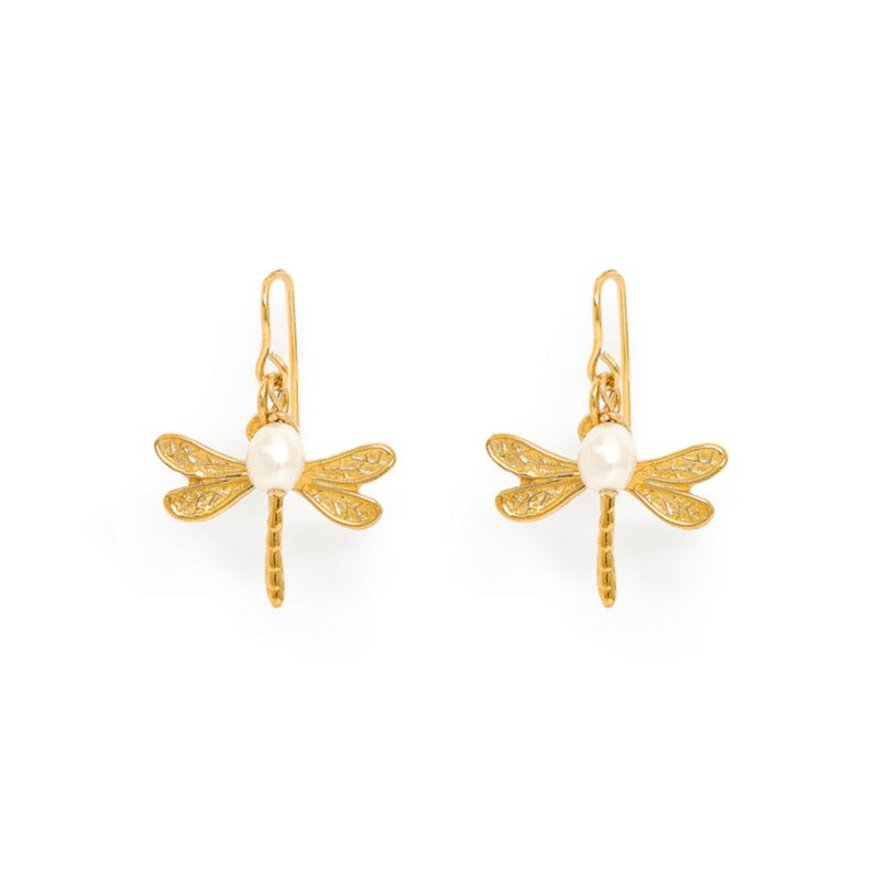 Vita Gold Dragonfly & Cultured Freshwater Pearl Drop Earrings