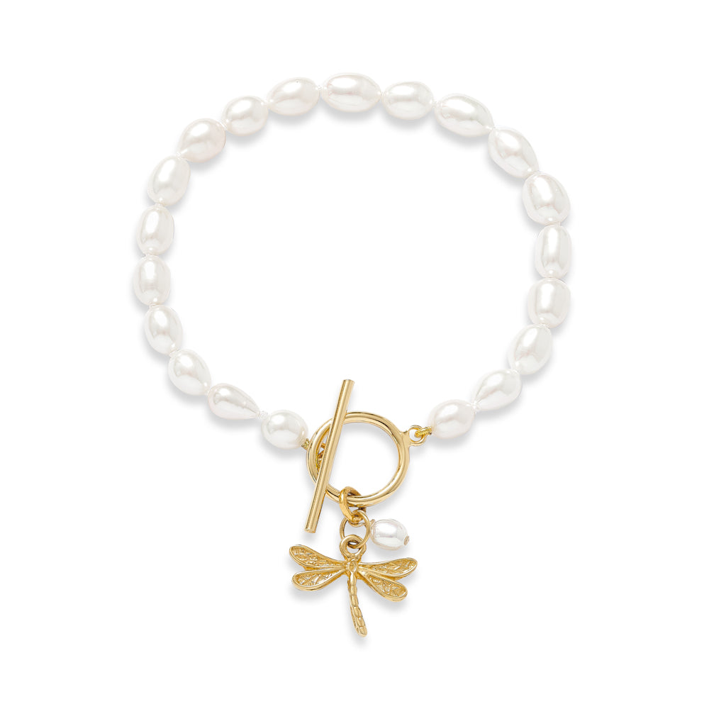Vita cultured Freshwater Pearl Bracelet With Gold Dragonfly
