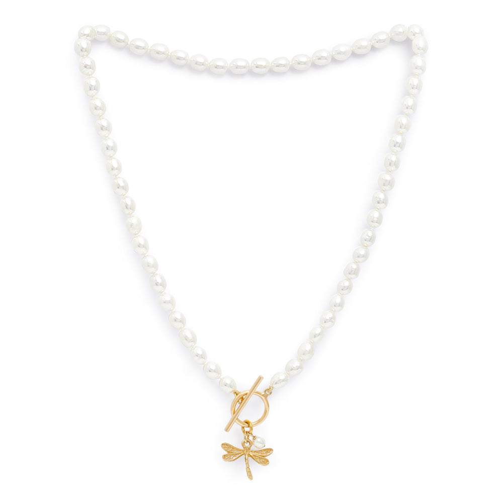 Load image into Gallery viewer, Vita cultured Freshwater Pearl Necklace With Gold Dragonfly
