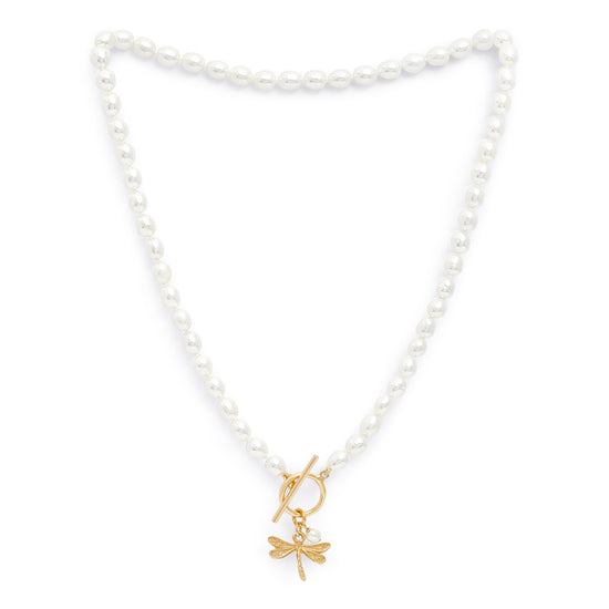Load image into Gallery viewer, Vita cultured Freshwater Pearl Necklace With Gold Dragonfly
