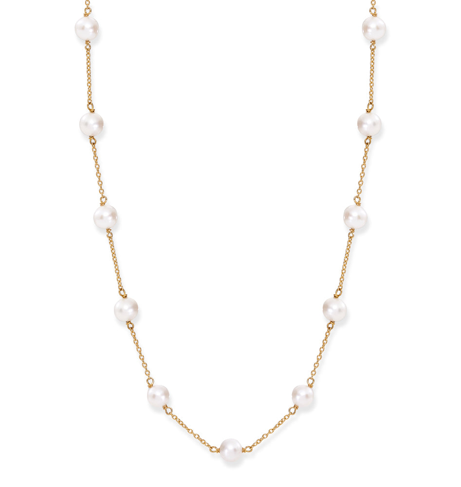 Gratia gold plated sterling silver chain necklace with cultured freshwater pearls