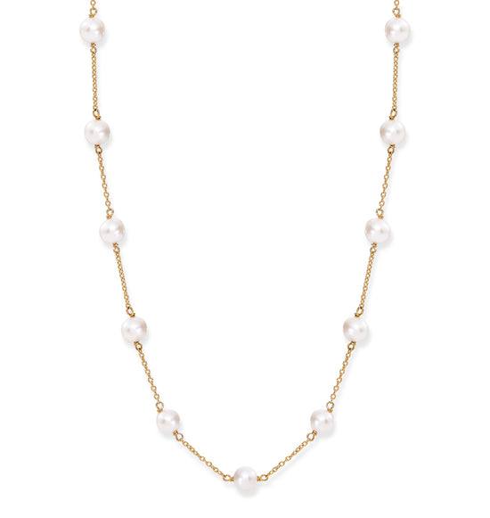 Gratia gold plated sterling silver chain necklace with cultured freshwater pearls