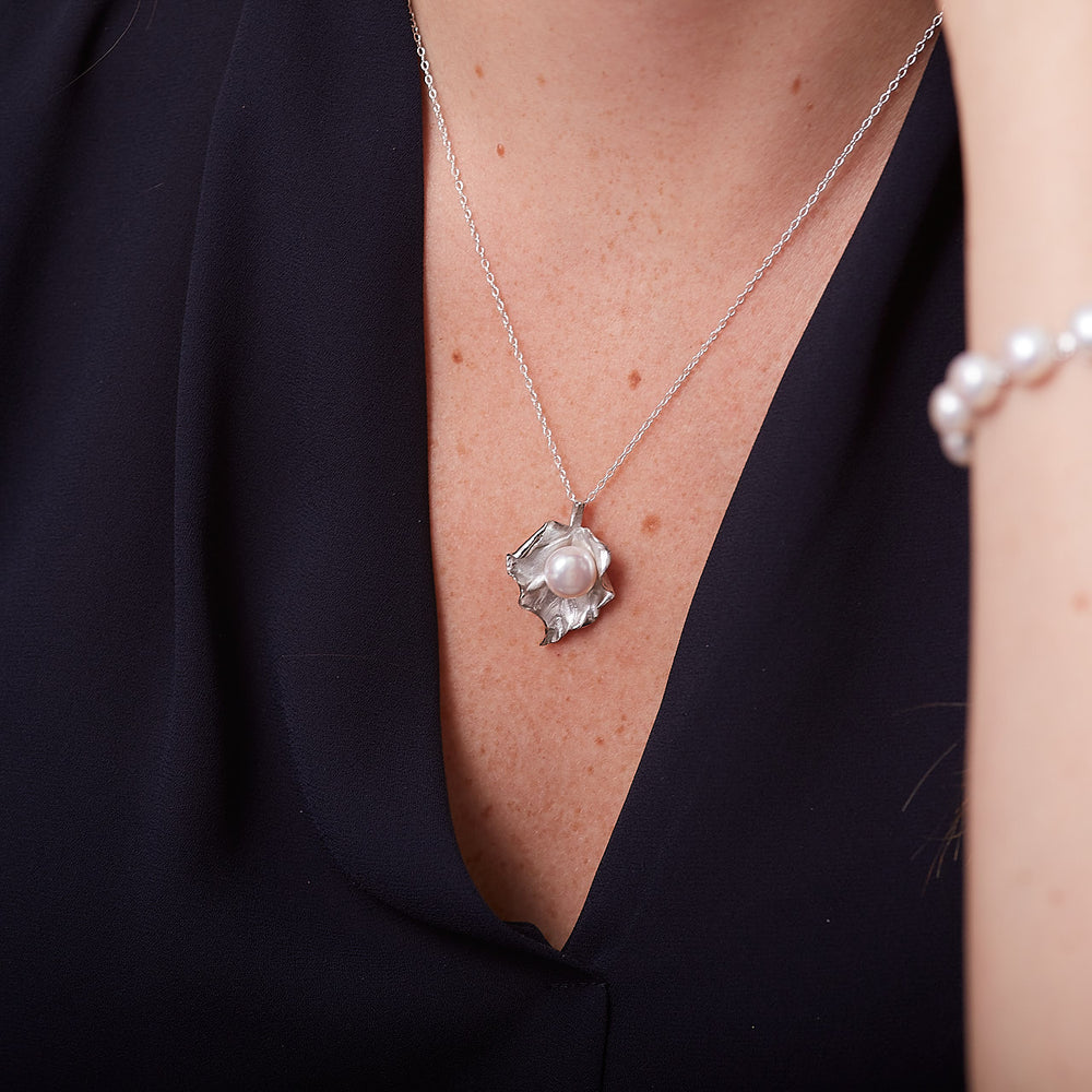 
                  
                    Vita Cultured Freshwater Pearl Leaf Pendant in Silver
                  
                