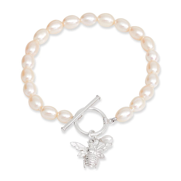 Vita cultured Freshwater Pearl Bracelet With Silver Bumble Bee