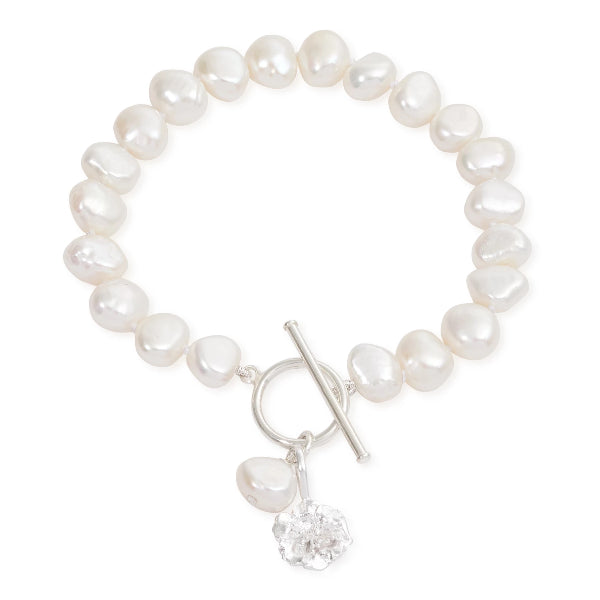 Vita cultured Freshwater Pearl Bracelet with Silver Cherry Blossom Charm