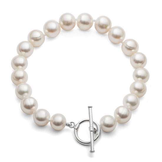 Gratia almost round white cultured freshwater pearl bracelet