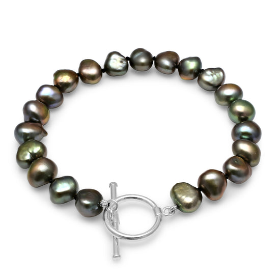 Margarita dark green cultured freshwater irregular-shaped pearl bracelet