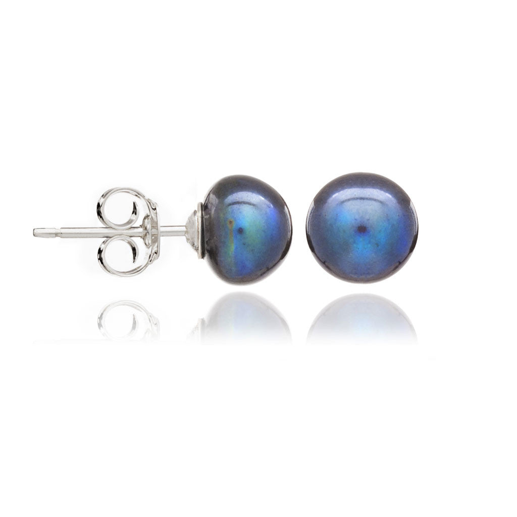 Margarita black button cultured freshwater pearl studs