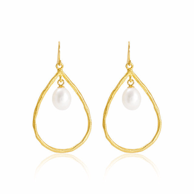 Load image into Gallery viewer, Credo Brushed Gold Vermeil &amp;amp; Pearl Drop Earrings
