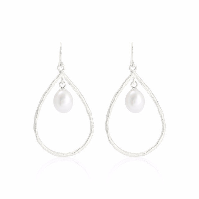 Credo Brushed Sterling Silver & Pearl Drop Earrings