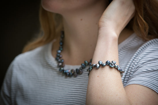Margarita black side-drilled irregular cultured freshwater pearl bracelet