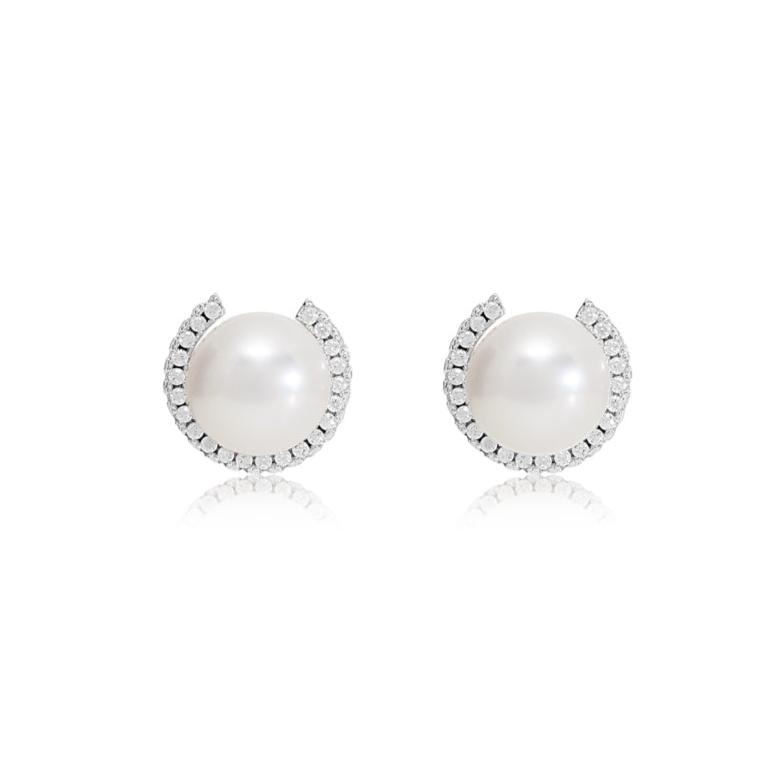Stella Cultured Freshwater Pearl Stud Earrings With Sparkle Surround