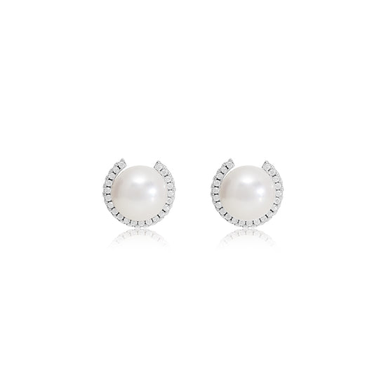 Stella Cultured Freshwater Pearl Stud Earrings With Sparkle Surround