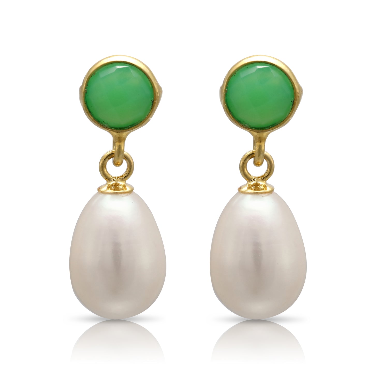 Clara chrysophase onyx & cultured freshwater pearl drop earrings