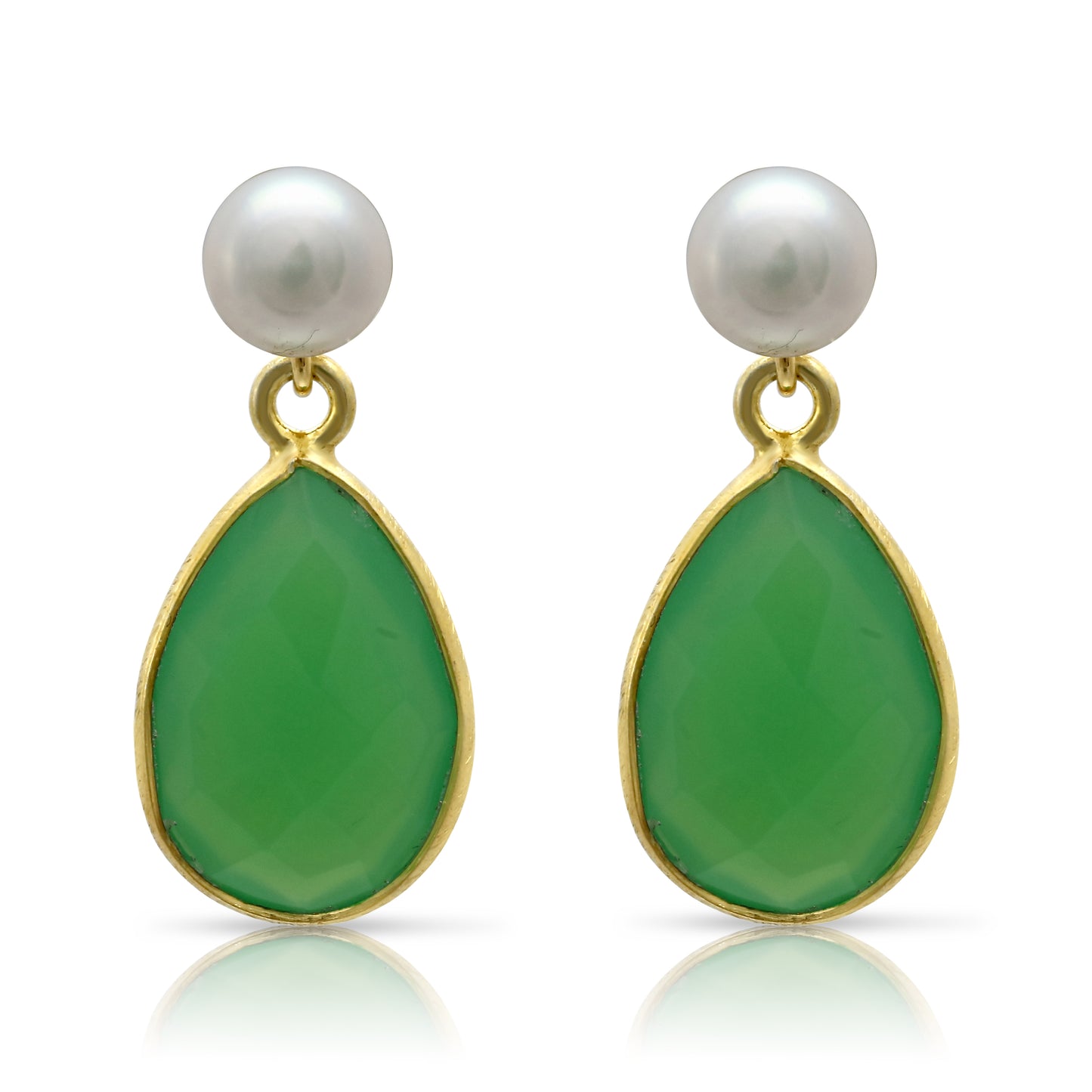 Load image into Gallery viewer, Clara Cultured Freshwater Pearl &amp;amp; Onyx Chrysophase Drop Earrings
