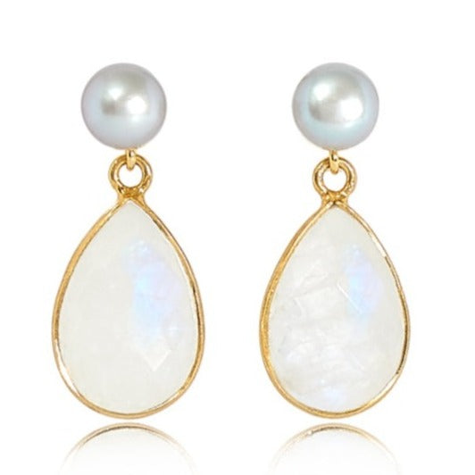 Clara Grey Cultured Freshwater Pearl & Moonstone Drop Earrings