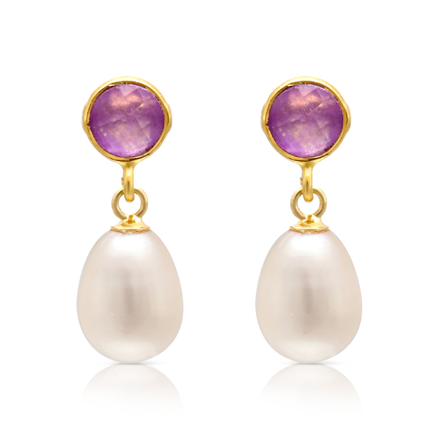 Clara lavender chalcedony & cultured freshwater pearl drop earrings