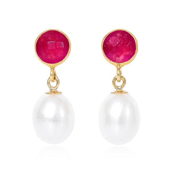 Clara ruby quartz & cultured freshwater pearl drop earrings