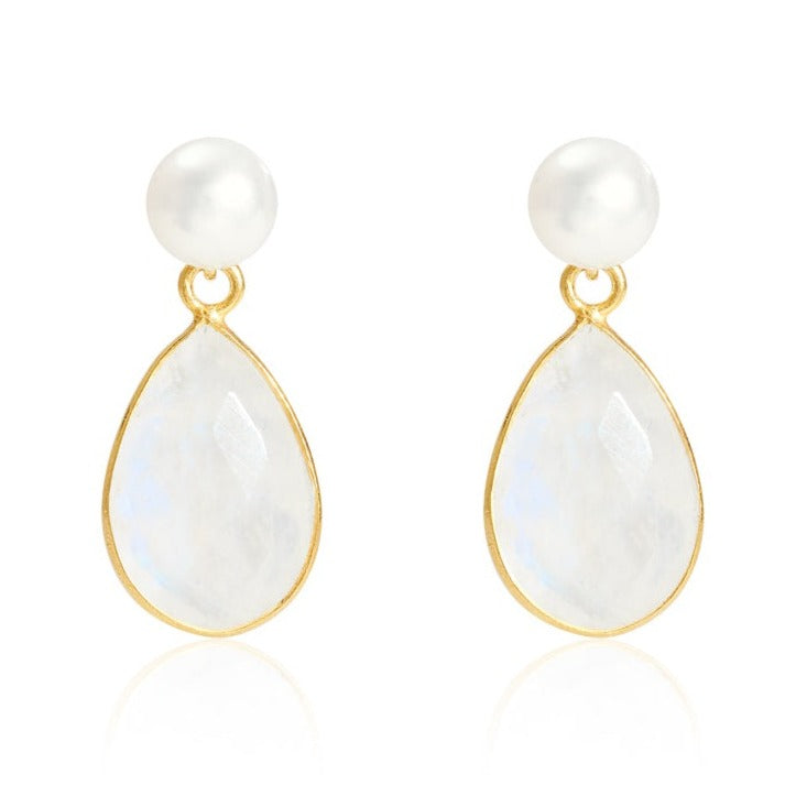 Clara White Cultured Freshwater Pearl & Moonstone Drop Earrings