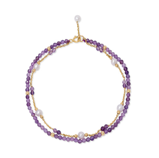 Load image into Gallery viewer, Clara fine double chain bracelet with cultured freshwater pearls &amp;amp; amethyst
