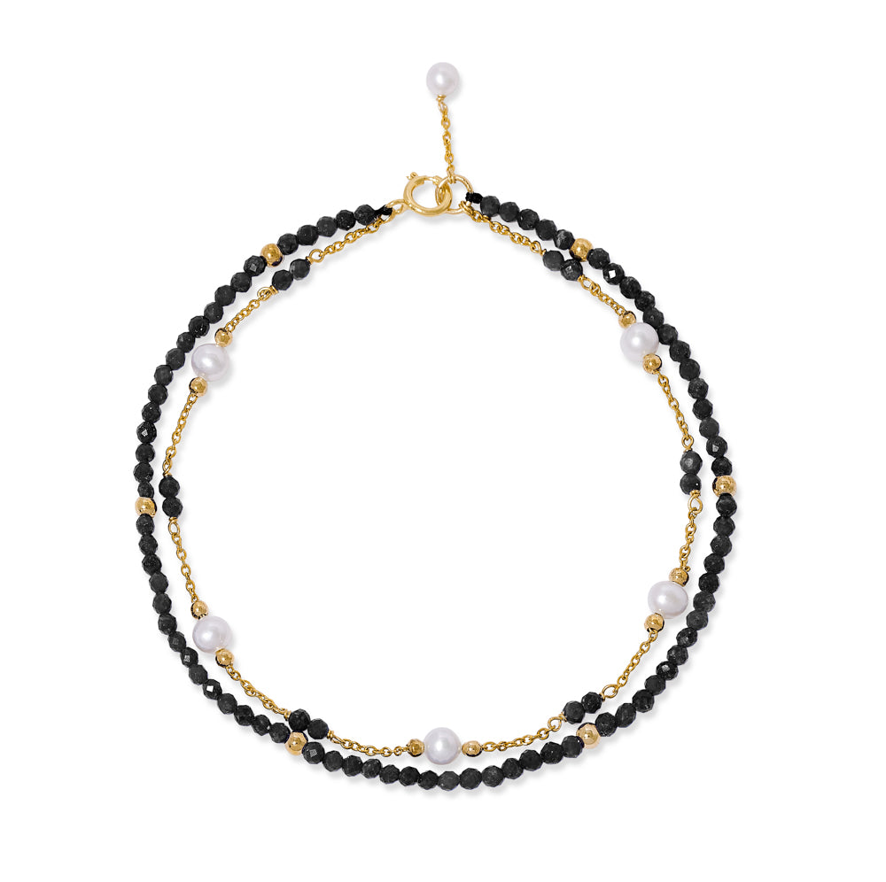 Clara fine double chain bracelet with cultured freshwater pearls & black spinel