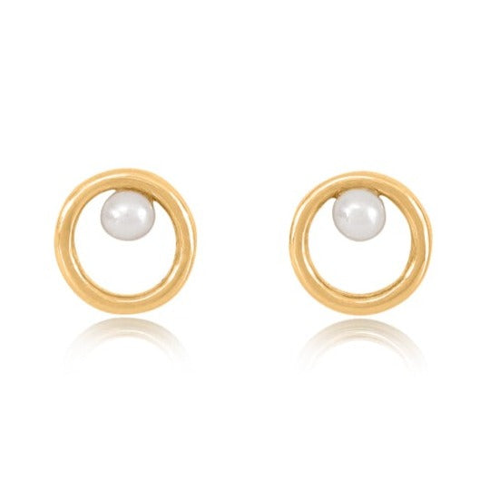 Credo gold circle studs with cultured freshwater pearls