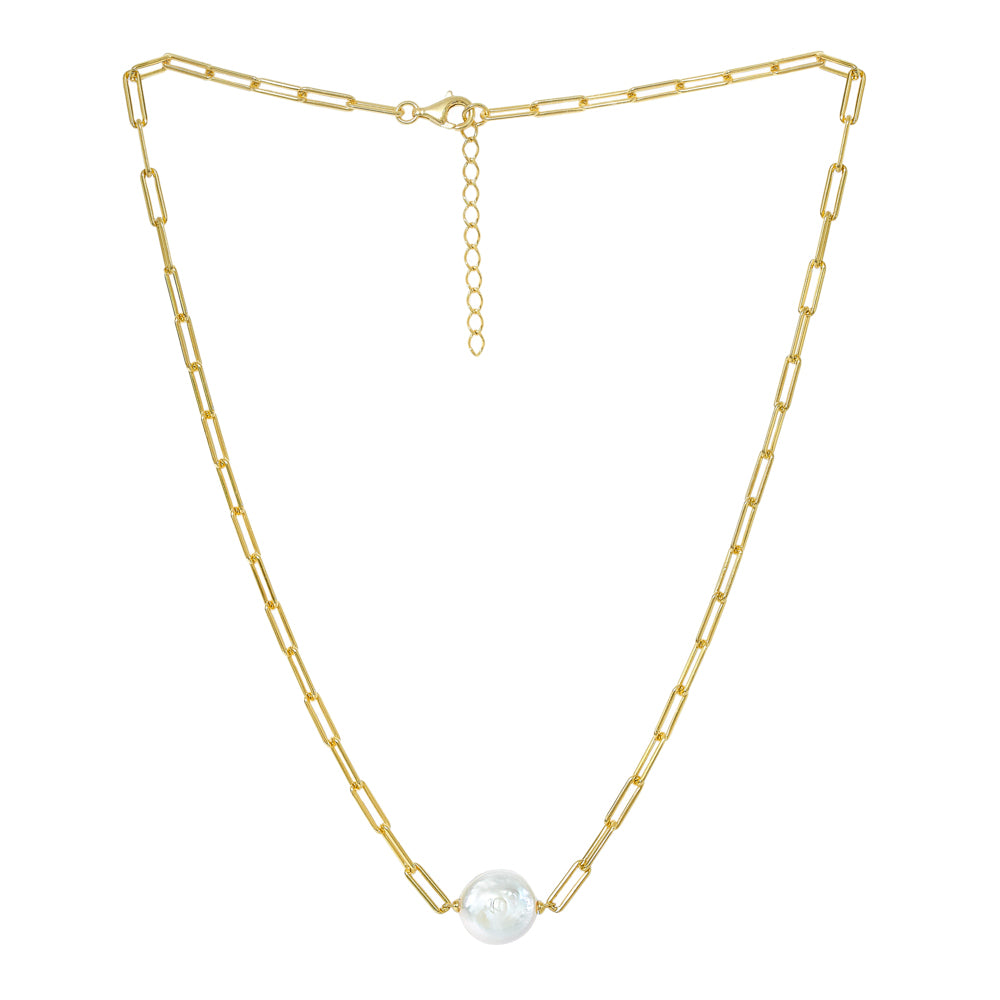 Credo gold link chain with cultured freshwater coin pearl necklace