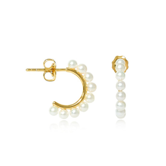 Load image into Gallery viewer, Credo Small Gold Vermeil Hoop Earrings with Small Cultured Freshwater Pearls
