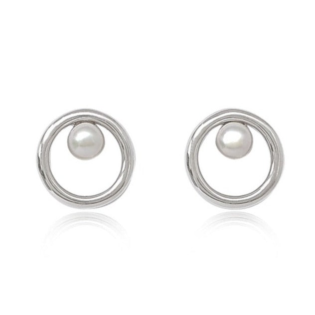 Credo silver circle studs with cultured freshwater pearls