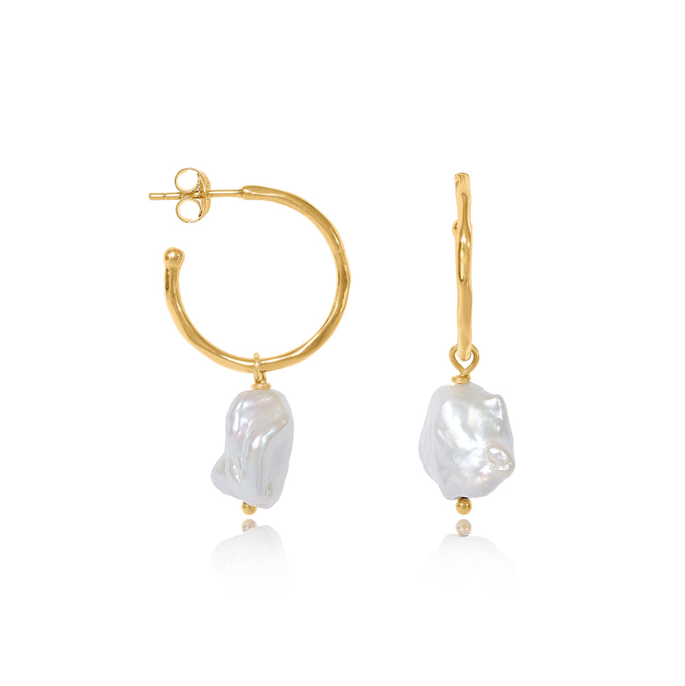 Load image into Gallery viewer, Decus Large Gold Vermeil Hoop Earrings with Baroque Cultured Freshwater Pearl Drops
