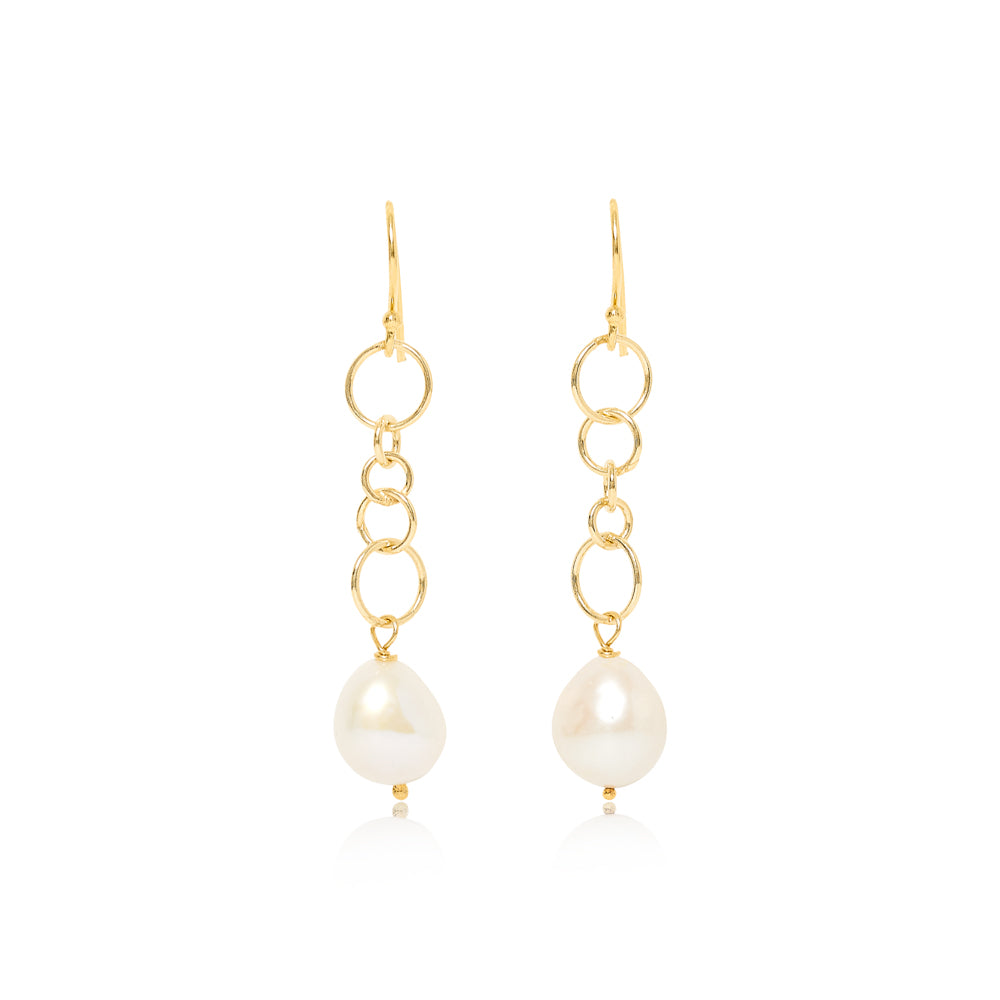 Decus baroque cultured freshwater pearl drop earrings on chunky gold chain