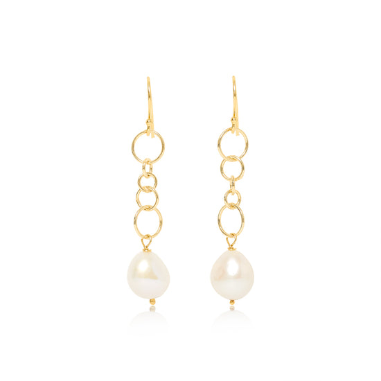 Decus baroque cultured freshwater pearl drop earrings on chunky gold chain