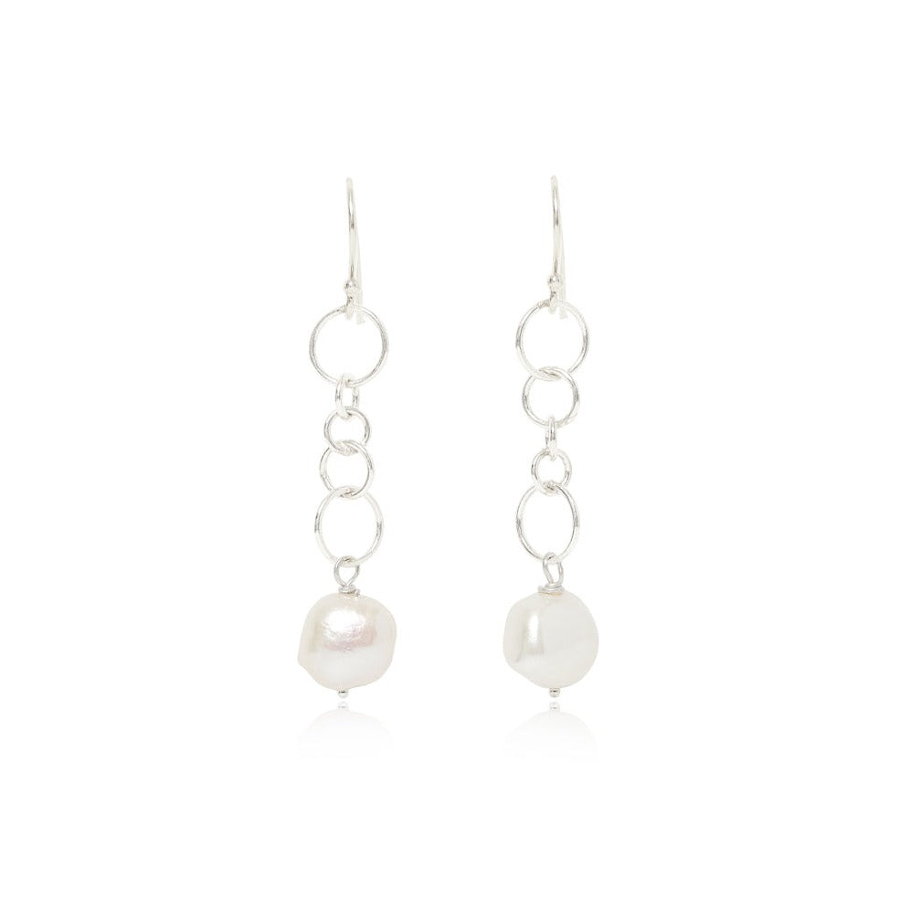 Decus baroque cultured freshwater pearl drop earrings on chunky silver chain