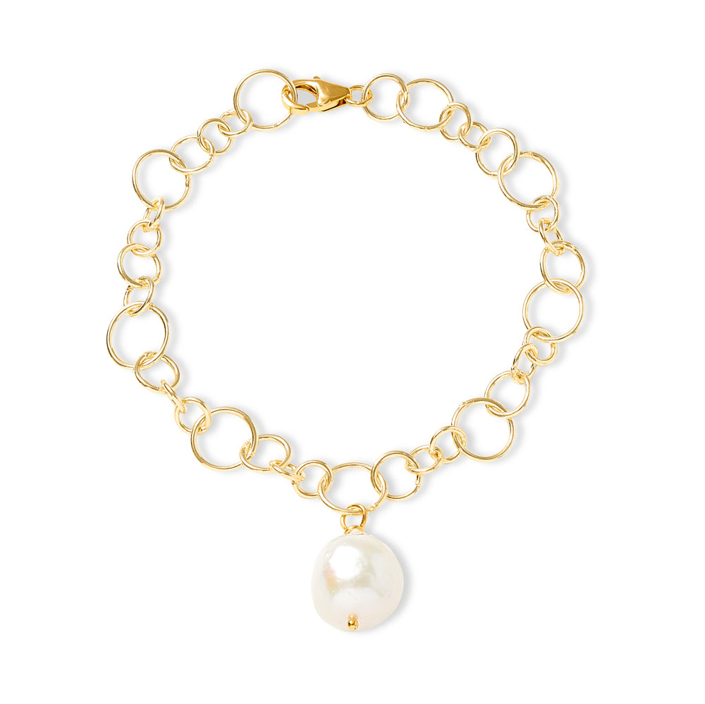 Load image into Gallery viewer, Decus baroque cultured freshwater pearl drop on chunky gold chain bracelet
