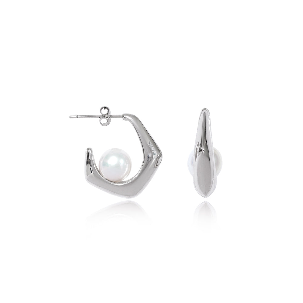 Decus geometric style silver earrings with cultured freshwater pearl earrings