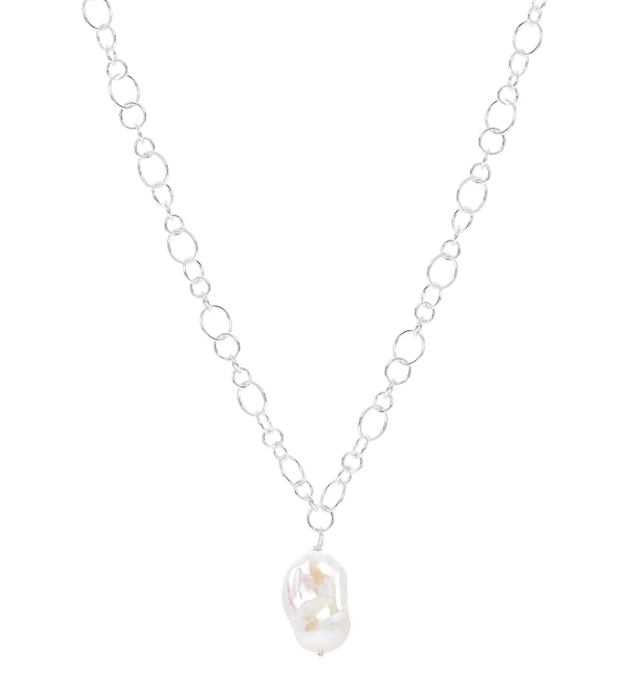 
                  
                    Decus large baroque 'fireball' cultured freshwater pearl drop on chunky silver chain
                  
                